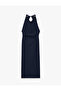 Slim Fit Crepe Scuba Halter Neck Sleeveless Backless Bodycon Long Dress - 5