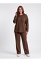 Women's Plus Size Tracksuit Set Modal Fabric Soft Textured Pockets Detailed Loose Leg Brown Pants Tracksuit Bottom Top Set - 4