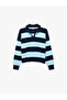Regular Fit Viscose Blended Long Sleeve Polo Collar Knitwear Striped Sweater - 6