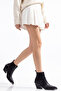 Black Matte Leather Flat Trok Detail Elastic Metal Toe Western Cowboy Short Ankle Boots - 5