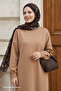 Nevra Scuba Dark Beige Dress with Pockets - 2
