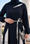 Slit Double Color Navy Blue Dress - 3