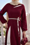 Slit Double Color Claret Red Dress - 3