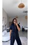 Navy Blue Zipper Detailed Jean Jumpsuit - 3