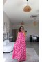 Pink Red Floral Halter Neck Viscose Dress
