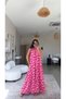 Pink Red Floral Halter Neck Viscose Dress - 3