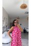 Pink Red Floral Halter Neck Viscose Dress - 2