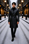 Patrick Genuine Leather Men's Belted Black Overcoat
