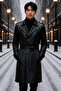 Patrick Genuine Leather Men's Belted Black Overcoat - 2