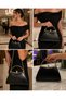 Beegi Crinkled Black Women's Evening Dress Clutch Chained Portfolio Wedding Bag - 2