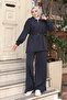 Women's Oversize Cut Zipper Collar Drawstring Waist Modal Suit 3222 Smoked - 5