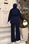 Women's Oversize Cut Zipper Collar Drawstring Waist Modal Suit 3222 Navy Blue - 6