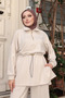 Women's Oversize Cut Zipper Collar Drawstring Waist Modal Suit 3222 Stone - 3