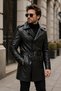 Lugano Genuine Leather Men's Belted Black Trench Coat