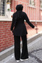 Women's Oversize Cut Waist Pleated Full Zipper Modal Suit 1235 Black - 7