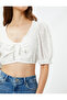 Scallop Bustier V Neck Balloon Sleeves Cross Tied Bridal - 5