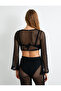 Oversize Mesh Bustier Crop Long Sleeve Crew Neck - 3