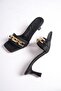 Women's Thin Heeled Black Single Strap Slippers - Melina