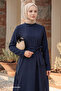 Modal Navy Blue Dress with Side Zipper Detail - 3