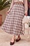 Elastic Waist Plaid Patterned Polyviscon Skirt - Brown - 3