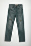 Women's Ripped Detailed Lycra Jean Trousers Khaki High Waist Straight Leg - 4