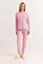 Women's Crew Neck Cherry Printed Pink Cotton Pajama Set