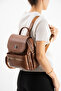 Women's Faux Leather, Multi-Compartment, Zippered, Stylish and Convenient Backpack, Matte Brown - 4