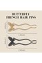 U-Shaped Metal Butterfly Hairpins for Women,2Pcs French Twist Hair Forks for Long Thick Hair,Black & Gold - 2