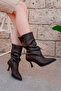Women's Brown Drawstring Leather Heeled Boots - 2