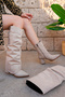 Women's Beige Suede Pull-On Drawstring Trousers and Boots