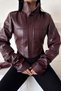 Women's Burgundy Cropped Leather Jacket with Corset Detail