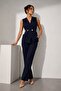 Women's Navy Blue Vest and Trousers Set, Double-Breasted Buttoned, Stylish Office Combination
