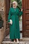 Emerald Green Suit with Stone Detail Linen Dress