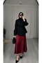 Kraşlı Satin Skirt - Burgundy |   F1915 - Burgundy