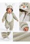 Sweet Rabbit Patterned Welsoft Baby Romper Hooded Plush Zippered Winter Unisex Baby Romper - 5