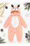Sweet Deer Patterned Welsoft Baby Romper Hooded Plush Zippered Winter Unisex Baby Romper - 6