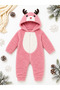 Sweet Deer Patterned Welsoft Baby Romper Hooded Plush Zippered Winter Unisex Baby Romper - 6