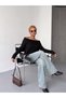 Women's Madonna Collar Black Knitwear Sweater - 3