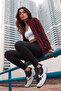 Claret Red Zippered Mock Neck Basic Comfortable Form Women's Running Jacket - 97310