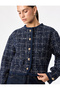 Crew Neck Long Sleeve Cropped Tweed Jacket with Metal Button Accessories - 5