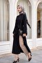 Hakim Collar Deep Slit Belted Long Modal Tunic - Black - 4