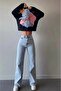 Ice Snow Wash Stretch Fabric Super High-Waist Loose-Leg Denim Palazzo Pants - 3