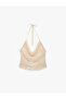 Backless Halter Neck Degaje Collar Sequined Blouse - 6