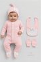 4-Piece Baby Girl Ribbed Newborn Baby Romper Set 100% Cotton Hospital Release Pink