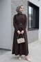 Diagonal Suit with Front Zipper Pocket Detail and Belted Skirt - Brown - 5