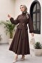 Cupra suit with elasticated sleeves, side tie, and hidden buttons - coffee - 5