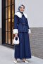 Baby Collar Jeans Set with Fur Collar and Sleeves and Belt at the Waist -Laci