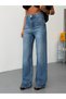 Women's High Waist V-Roched Western Detailed Wide Leg Straight Cut Jeans