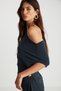 Black T-Shirt - Boat Neck and Detailed - 5