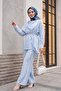 Asymmetrical Cut Trousers Lined Belted Cupra Set -Blue
